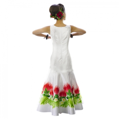 Hula Long Dress with Lehua Print / Luxury Collection / White / J2555wh