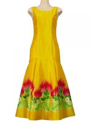 Hula Long Dress with Lehua Print / Luxury Collection / Yellow / J2555ye