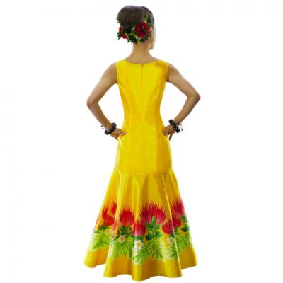 Hula Long Dress with Lehua Print / Luxury Collection / Yellow / J2555ye