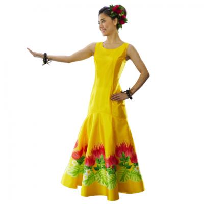 Hula Long Dress with Lehua Print / Luxury Collection / Yellow / J2555ye