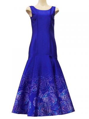Hula Long Dress with Lokelani Print / Luxury Collection / Blue / J2556bl