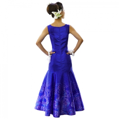 Hula Long Dress with Lokelani Print / Luxury Collection / Blue / J2556bl