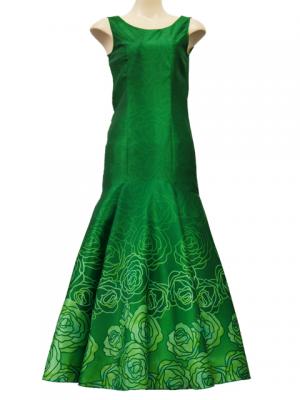 Hula Long Dress with Lokelani Print / Luxury Collection / Green / J2556gr