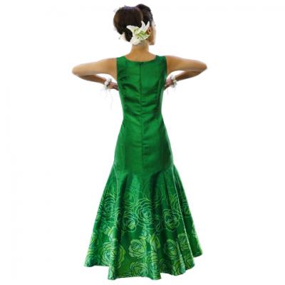 Hula Long Dress with Lokelani Print / Luxury Collection / Green / J2556gr