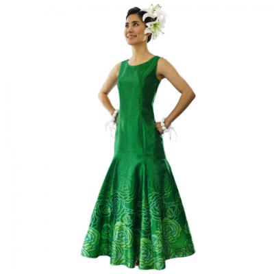Hula Long Dress with Lokelani Print / Luxury Collection / Green / J2556gr