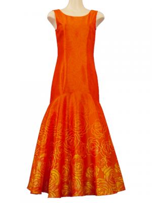 Hula Long Dress with Lokelani Print / Luxury Collection / Orange / J2556or