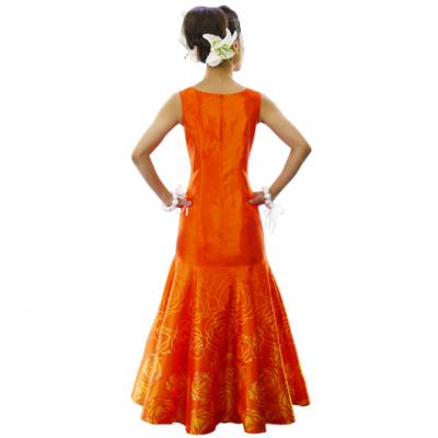 Hula Long Dress with Lokelani Print / Luxury Collection / Orange / J2556or