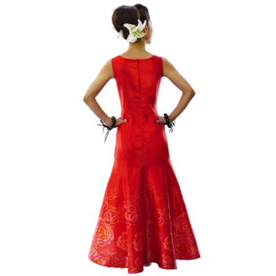 Hula Long Dress with Lokelani Print / Luxury Collection / Red / J2556rd
