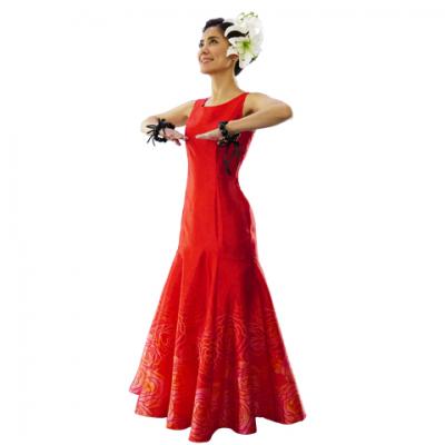 Hula Long Dress with Lokelani Print / Luxury Collection / Red / J2556rd