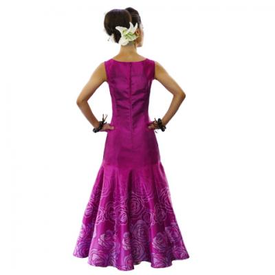 Hula Long Dress with Lokelani Print / Luxury Collection / Red Purple / J2556rdpu
