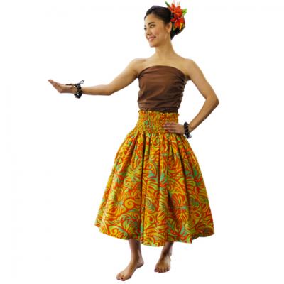 Hula Pa'u Skirt / Monstera & Honu / Orange  / G2570