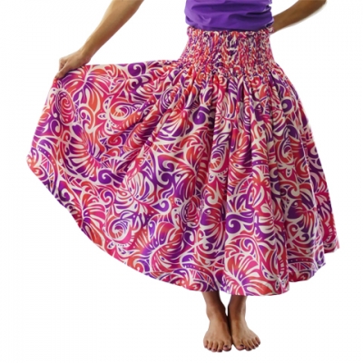 Hula Pa'u Skirt / Monstera & Honu / White & Purple / G2574