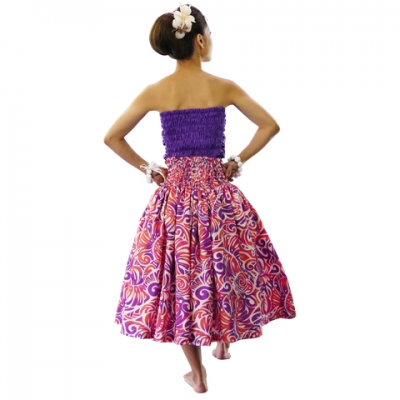Hula Pa'u Skirt / Monstera & Honu / White & Purple / G2574
