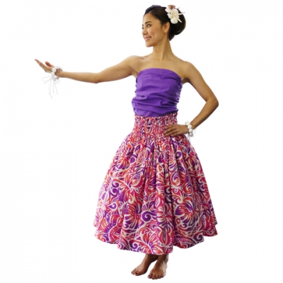 Hula Pa'u Skirt / Monstera & Honu / White & Purple / G2574