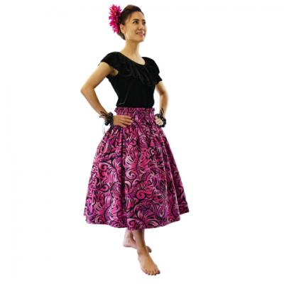 Hula Pa'u Skirt / Monstera & Honu / Black & Pink / G2576