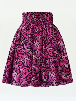 Hula Pa'u Skirt / Monstera & Honu / Black & Pink / G2576