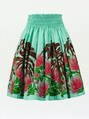 Hula Pa'u Skirt with Lehua Print / Sea Green /J2578