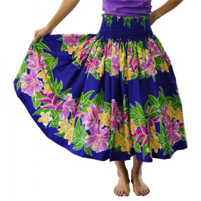 Hula Pa'u Skirt with Hibiscus & Plumeria Print / Royal Blue / G2582