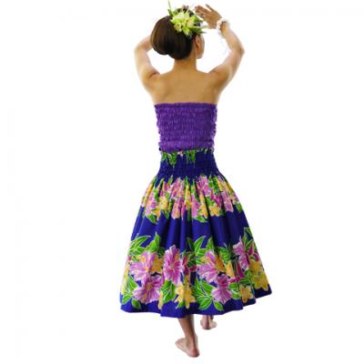 Hula Pa'u Skirt with Hibiscus & Plumeria Print / Royal Blue / G2582