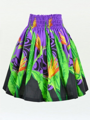 Hula Pa'u Skirt with Bird of Paradise Print / Purple /G2601