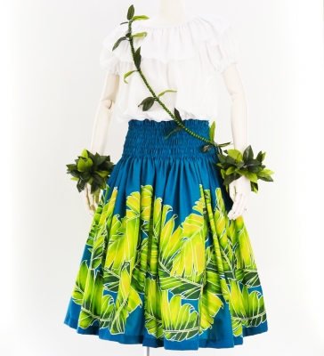 Hula Pa'u Skirt with Banana Leaf Print / Blue / G2607