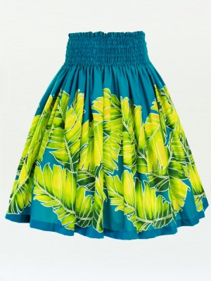 Hula Pa'u Skirt with Banana Leaf Print / Blue / G2607