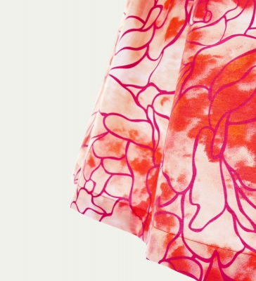 3-PIECE SET / Hula Pa'u Skirt / Rose Print / Red / J2611-3