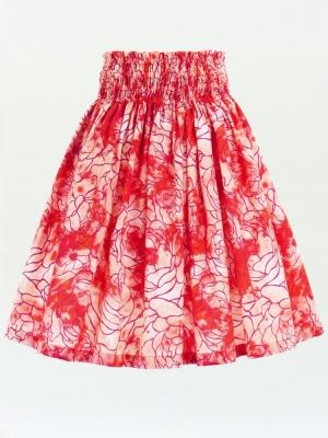 Hula Pa'u Skirt / Rose Print / Red / G2611