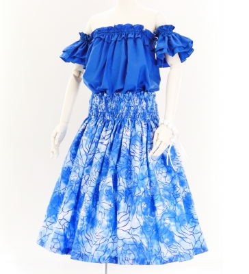 Hula Pa'u Skirt / Rose Print / Blue / G2615