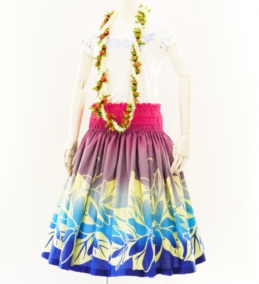 Hula Pa'u Skirt with Tiare Print / Pink & Blue / G2617