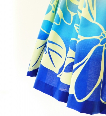 Hula Pa'u Skirt with Tiare Print / Pink & Blue / G2617