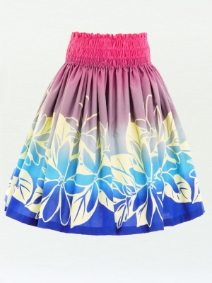 Hula Pa'u Skirt with Tiare Print / Pink & Blue / G2617