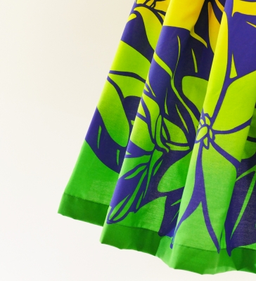 Hula Pa'u Skirt with Tiare Print / Blue & Green / G2621