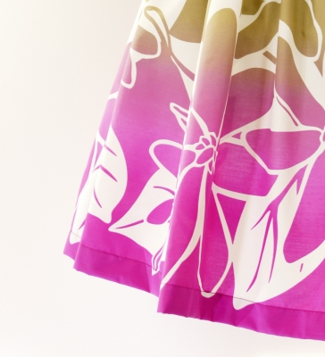 Hula Pa'u Skirt with Tiare Print / Green & Pink / G2623