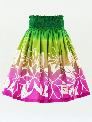 Hula Pa'u Skirt with Tiare Print / Green & Pink / G2623