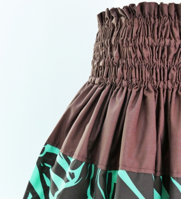 Hula Pa'u Skirt with Protea & Torch Ginger Print / Brown & Blue / G2625