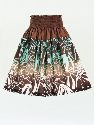 Hula Pa'u Skirt with Protea & Torch Ginger Print / Brown & Blue / G2625