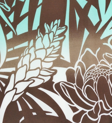 Hula Pa'u Skirt with Protea & Torch Ginger Print / Brown & Blue / G2625