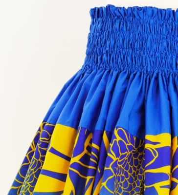 Hula Pa'u Skirt with Protea & Torch Ginger Print / Blue & Yellow / G2627
