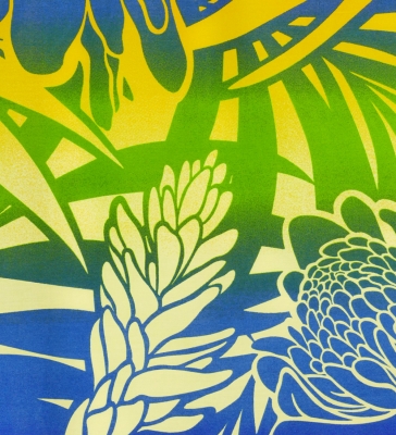 Hula Pa'u Skirt with Protea & Torch Ginger Print / Blue & Yellow / G2627