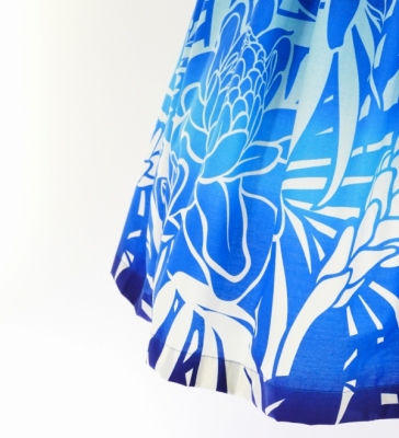 Hula Pa'u Skirt with Protea & Torch Ginger Print / Blue / G2628