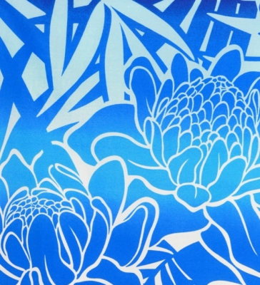 Hula Pa'u Skirt with Protea & Torch Ginger Print / Blue / G2628
