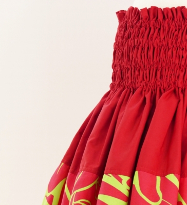 Hula Pa'u Skirt with Protea & Torch Ginger Print / Red / G2629