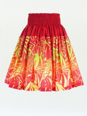 Hula Pa'u Skirt with Protea & Torch Ginger Print / Red / G2629