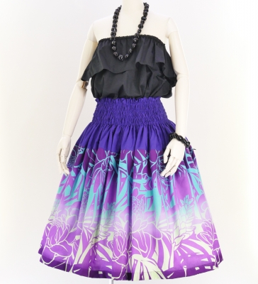 Hula Pa'u Skirt with Protea & Torch Ginger Print / Purple / G2630