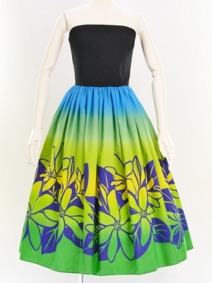Hula Tube Top Dress with Tiare print / Green / G2631gr