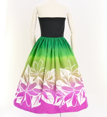 Hula Tube Top Dress with Tiare print / Green & Pink / G2631grpi