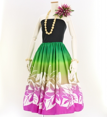 Hula Tube Top Dress with Tiare print / Green & Pink / G2631grpi