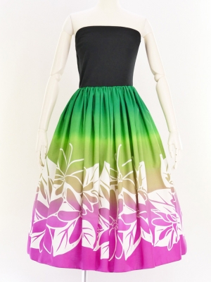 Hula Tube Top Dress with Tiare print / Green & Pink / G2631grpi