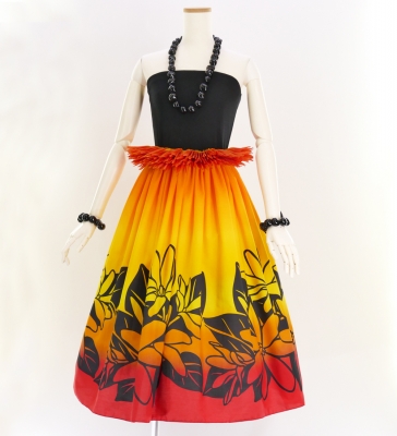 Hula Tube Top Dress with Tiare print / Orange & Red / G2631or